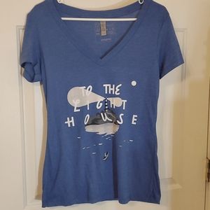 Litographs To the Lighthouse blue vneck women's cut tee